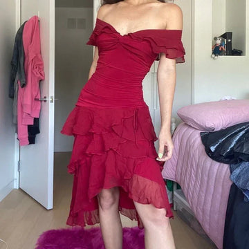 Burgundy A Line Off the Shoulder Layered Chiffon Short Homecoming Dress Cocktail Dress HZ1023